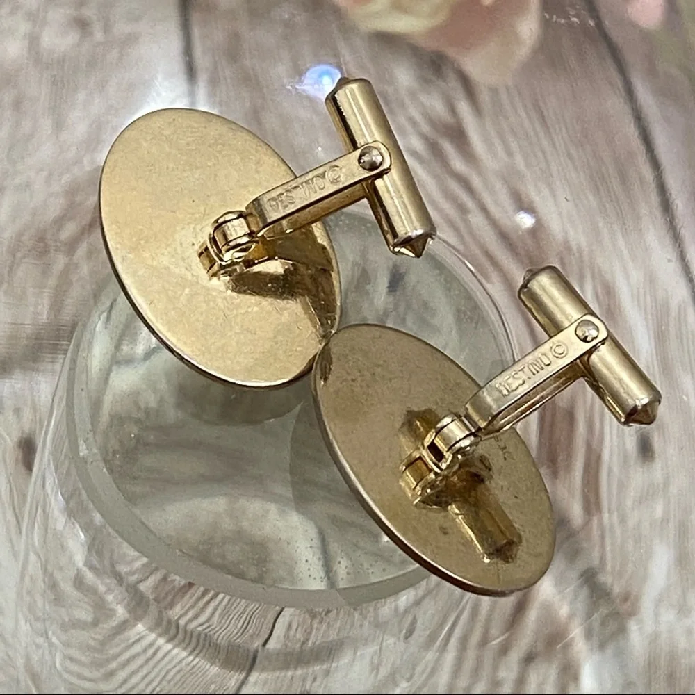 Vintage DESTINO Natural Blue Stone Kyanite? Lapis Light Brushed Gold Cufflinks
